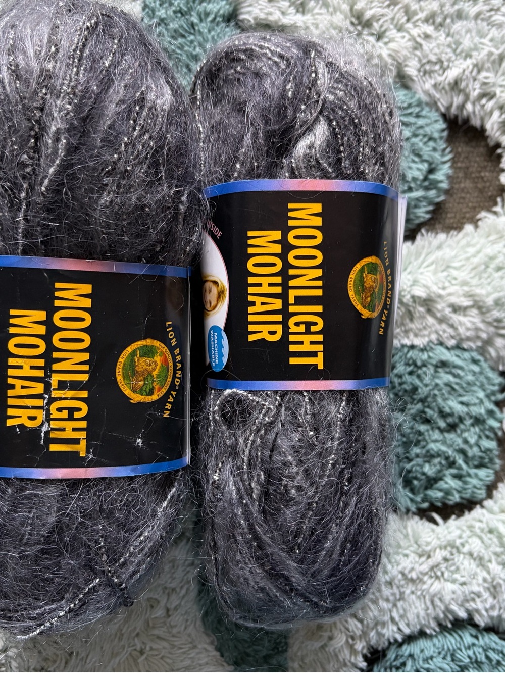 Lion Brand Moonlight Mohair Yarn – Charcoal Gray with sparkle stunning 2 skeins